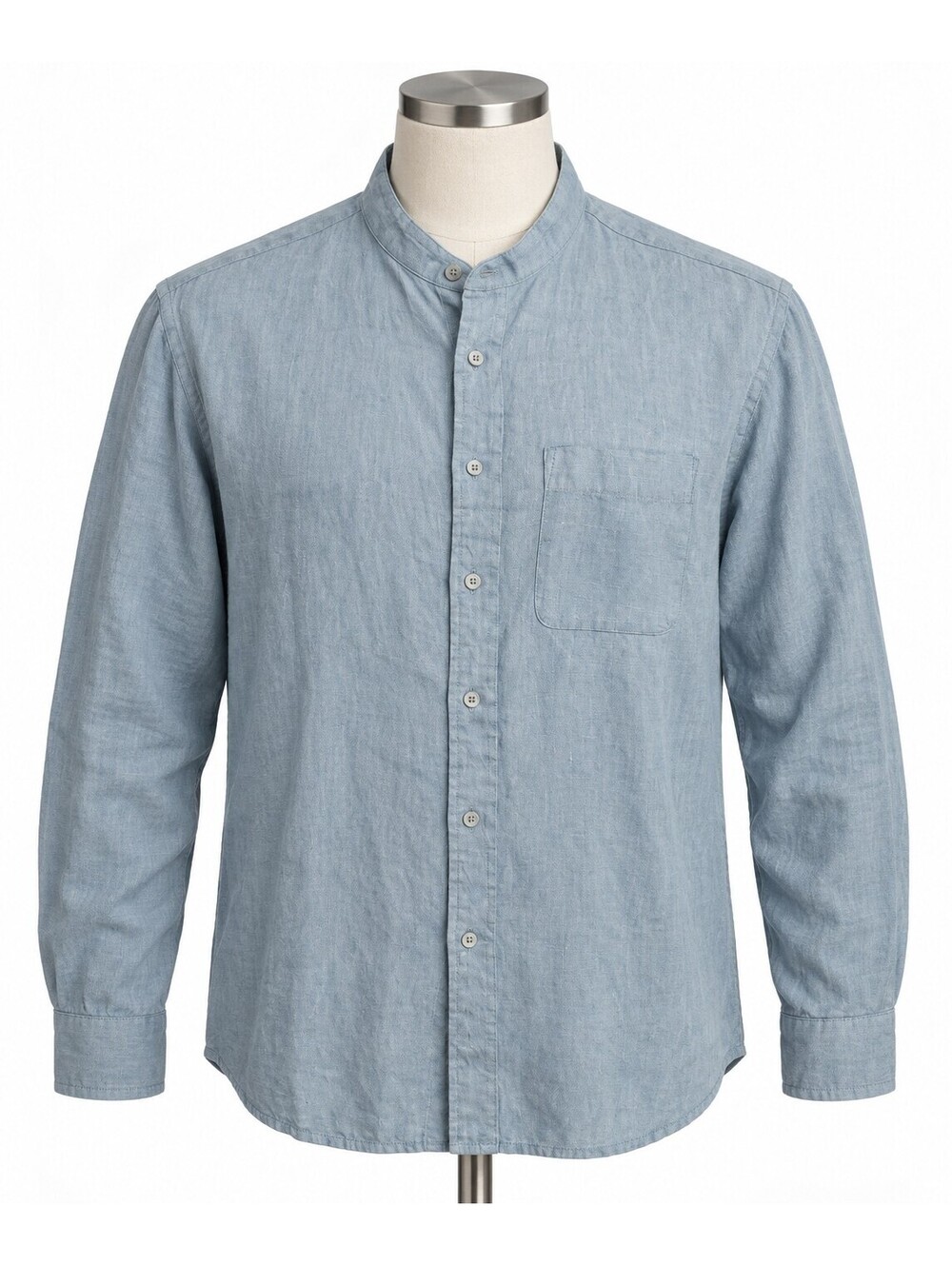 International Male Men's L Blue 100% Linen Mandarin Shirt